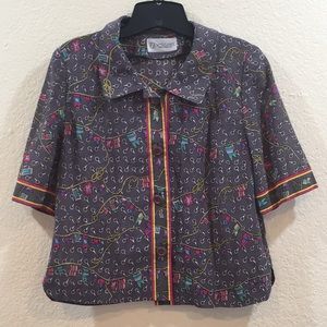 Vintage button up shirt with chain and flag print